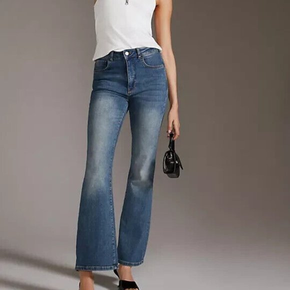 Anthropologie Pilcro 33 Tall NWT The Icon Flare Jeans Medium Blue Denim 33T - Picture 9 of 9
